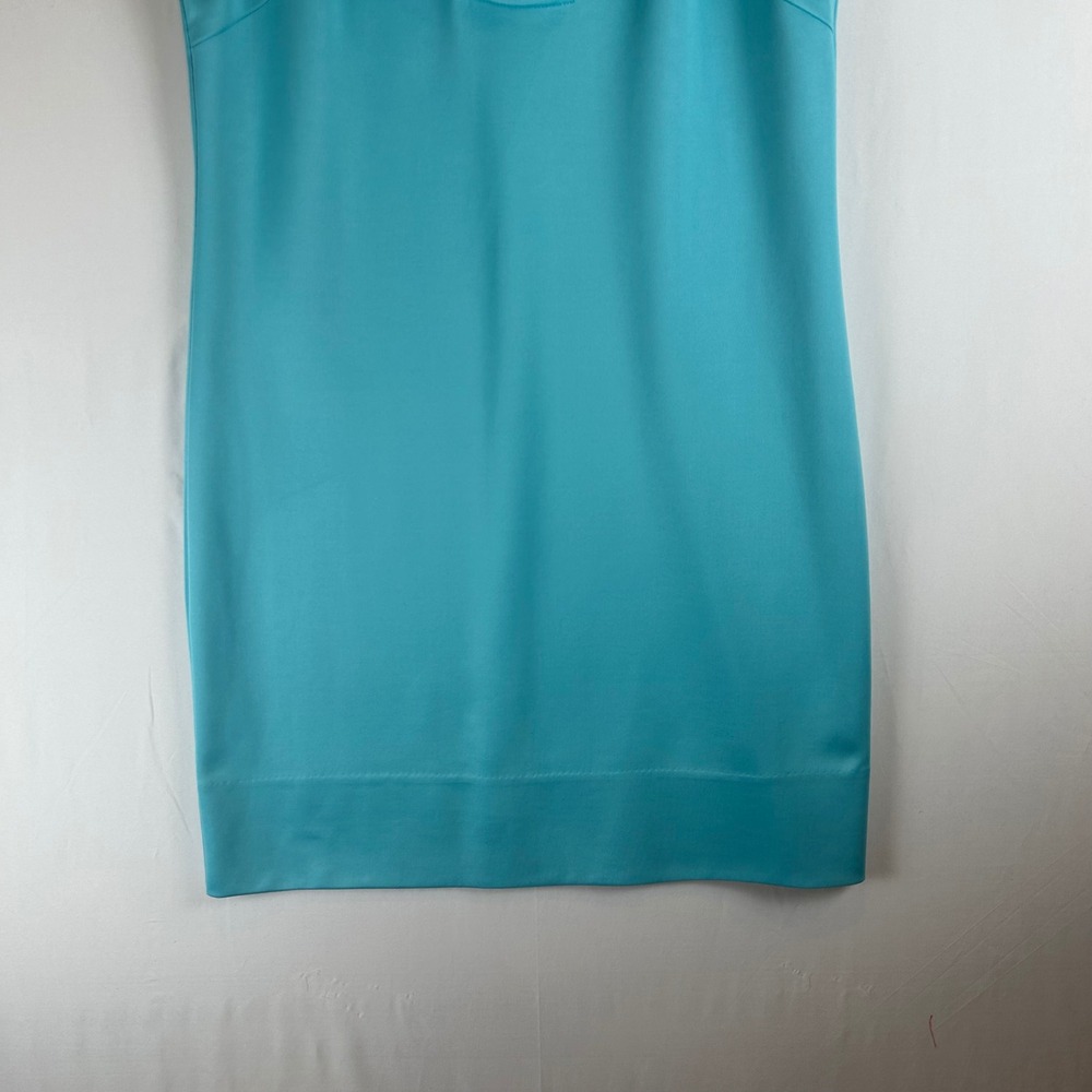 Gretchen Scott Turquoise Blue Ruffle Portrait Collar Shift Dress Womens Medium - Picture 6 of 8
